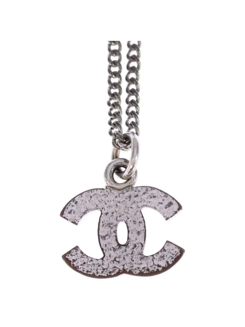 Chanel CC Logo Rhinestone Pendant Chain Silver
